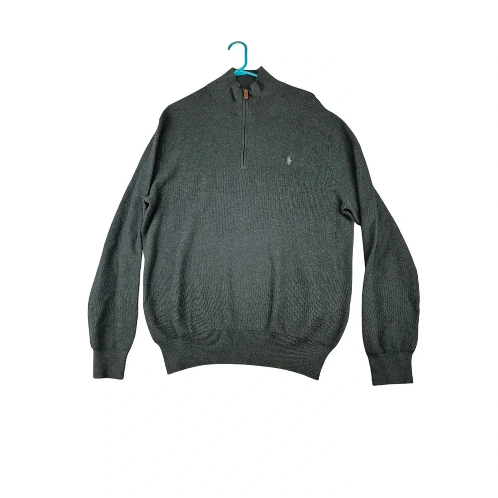 Polo Ralph Lauren Mens XL Pima Cotton Quarter Zip Sweater Green Mock Neck‎ Pony